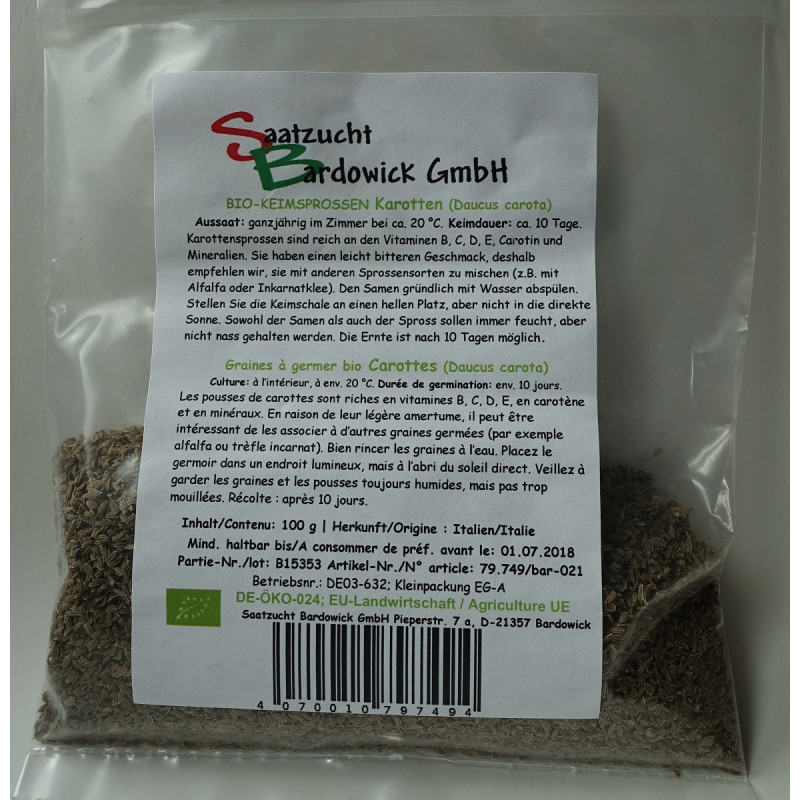 Carottes Graines à germer Bio - 100 g - Bardowick