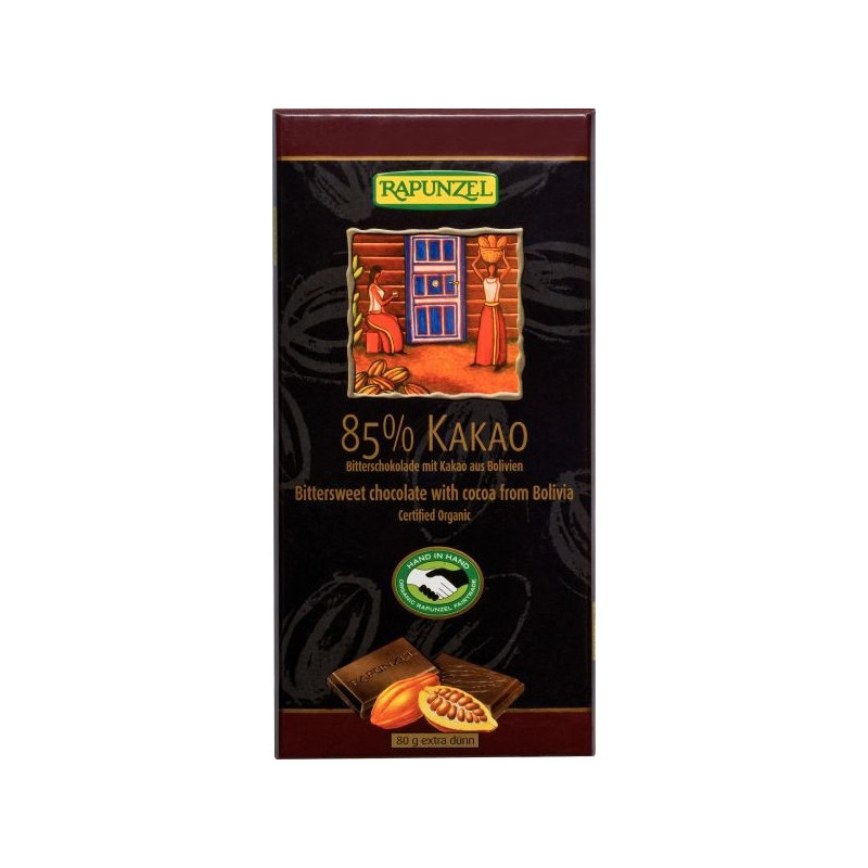 Chocolat noir avec 85% cacao, Bio - 80g - Rapunzel