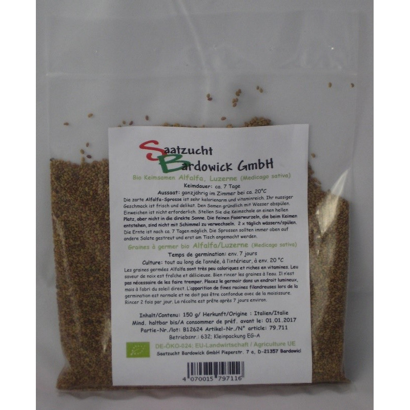 Alfalfa, Graines à germer Bio - 150 g - Bardowick
