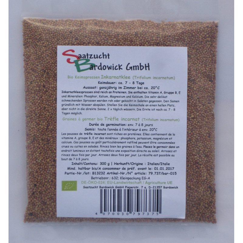 Trèfle incarnat, Graines à germer Bio - 300 g - Bardowick